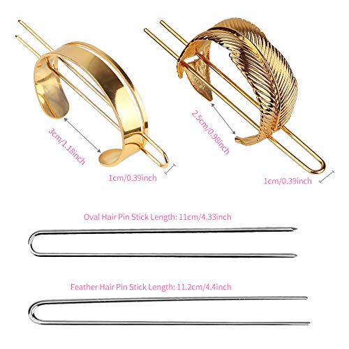 Laelr 5 Pieces Round Top Hair Pins Hair Stick Polished Alloy Bun Cage Feather Hair Clip Bun Holder Vintage Hair Stick Fork Ponytail Holder Wedding Hair Accessories for Women Girls Gold Silver Black - Thumbnail 3