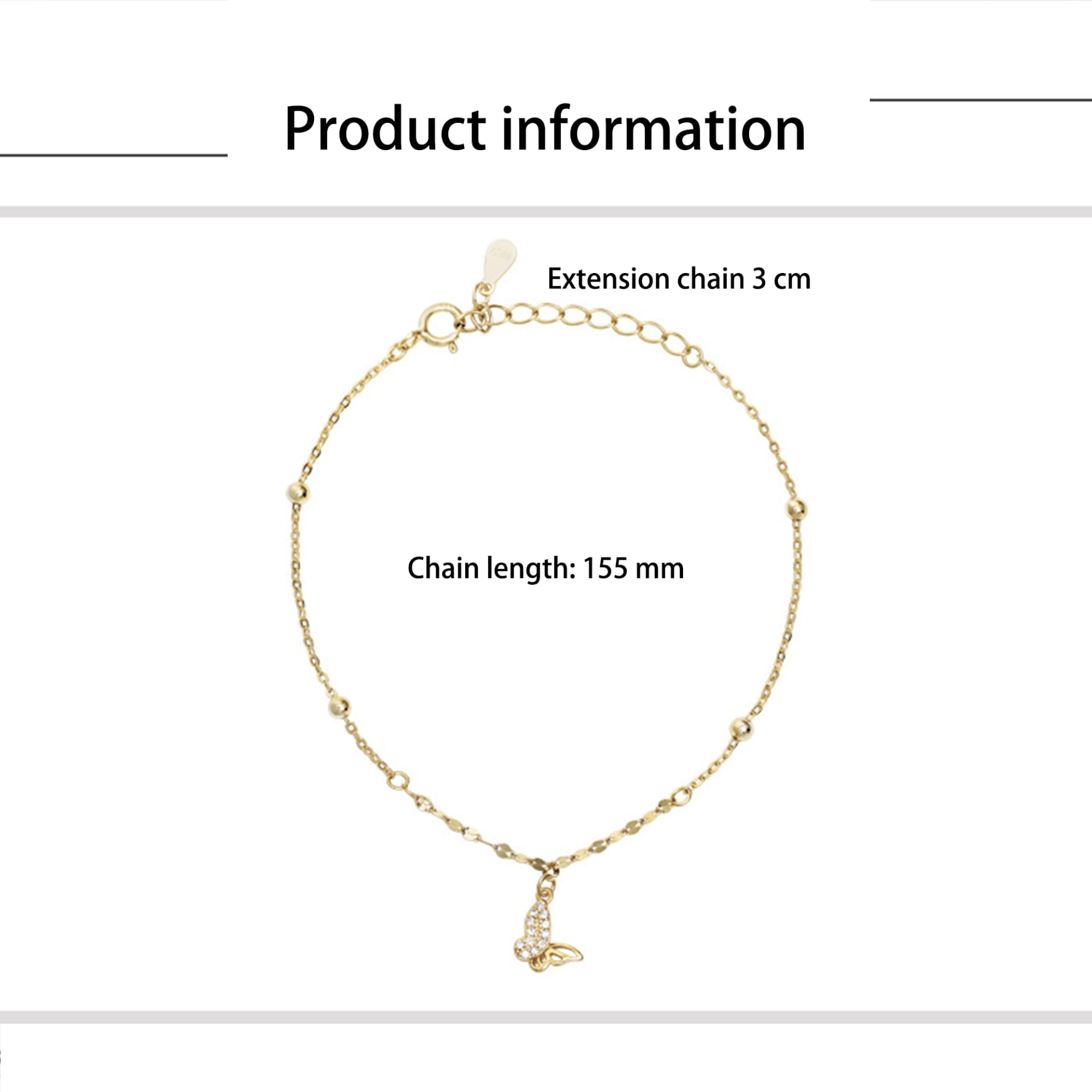 Armband für Frauen 925 mit Schmetterling, Zirkon, Geschenke für die Beste Freundin der Geburtstagskette ihrer Frauen Girls 15,5+3cm