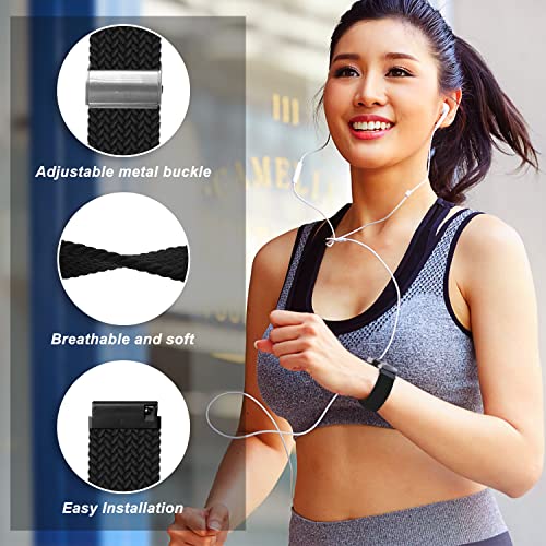 Niboow Strap Compatible with Fitbit Versa/Versa 2 / Versa Lite, Women Men Children Elastic Nylon Breathable Braided Watch Bands Compatible with Fitbit Versa/Versa 2 / Versa Lite - Black - Image 2