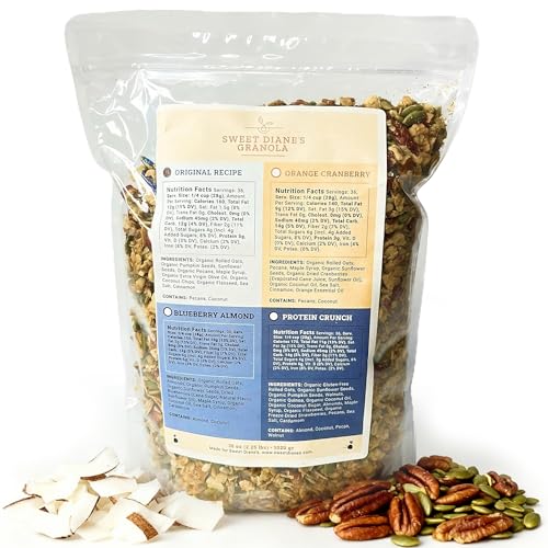 Image of Sweet Diane's Granola - Family Size (36 oz) Original Recipe Organic Granola, Low-Sugar, High-Fiber, Gluten-Free, Vegan, Delicious Breakfast and Snack Topper