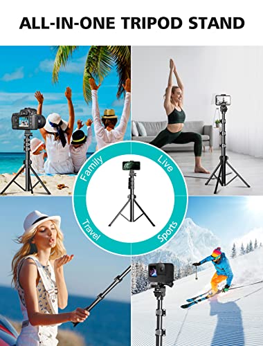 Image of CIRYCASE Selfie Stick Tripod with Light, 170 cm Reinforced, Bluetooth, Multi-Functional, for iPhone and All Smartphones, Travel and Vlogging (Black 67 inches with Camera Stand)