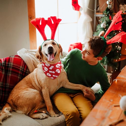 Vivifying 2PCS Halstuch Hund Weihnachten, Weihnachten verstellbare Dreieck Hund Bandanas mit Weihnachtsmann, Hund Weihnachtskostüm für Hunde (L, Grün & Rot)