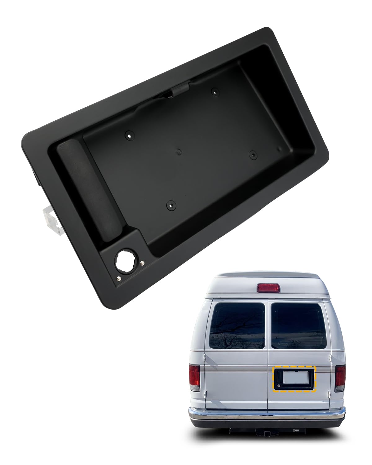 Exterior Door Handle, Compatible with 1992-2007 Ford E150 E250 E350 E450 Econoline & More, Rear Right Cargo & License Plate Tag Bracket Holder Housing | Replaces# 6C2Z-15434A20-AA Outside Handle