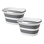Goderewild Large Collapsible Bucket 16L Two-Pack - Upgraded, Lightweight & Portable Water Bucket for House Cleaning, Camping, Storage - Space-Saving & Multiuse Cleaning Mop Bucket - Grey (2 Pack)