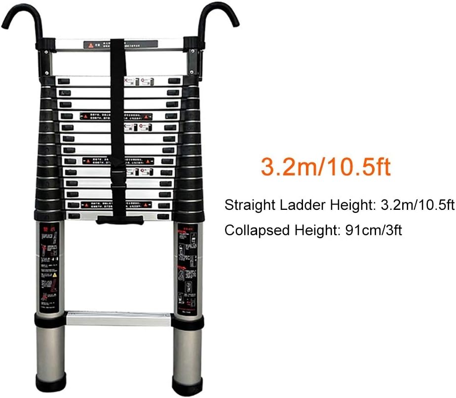 Extension Ladder with Removable Hooks, Loft Aluminium Heavy Duty Telescoping Ladder, Folding Multipurpose Telescopic Ladders