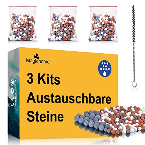 Magichome Mineralperlen Nachfüllset 3 Kits Filterstein für Duschkopf, Mineralsteine zu Entfernung Chlor und Reinigung Dusche Wasser Cover