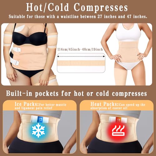 Castor Oil Pack Wrap Kit - 10 Pcs Reusable Pads for Castor Oil Wraps for Neck Chest Waist Back Knee, Adjustable Elastic Straps, Leak Proof Oil can be Machine Washed