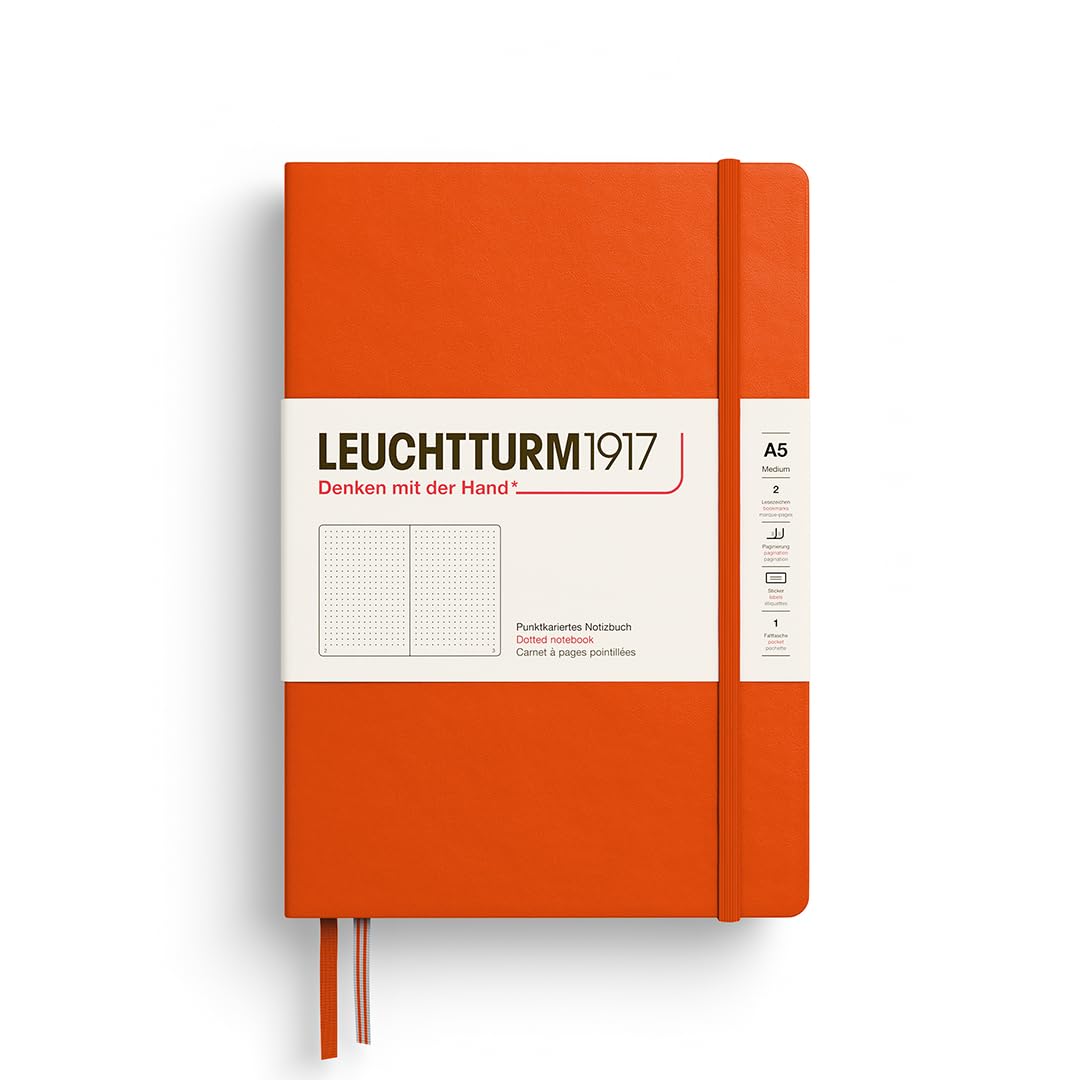 LEUCHTTURM1917 373982 Notebook Medium (A5), Hardcover, 251 Numbered Pages, Pumpkin, Dotted