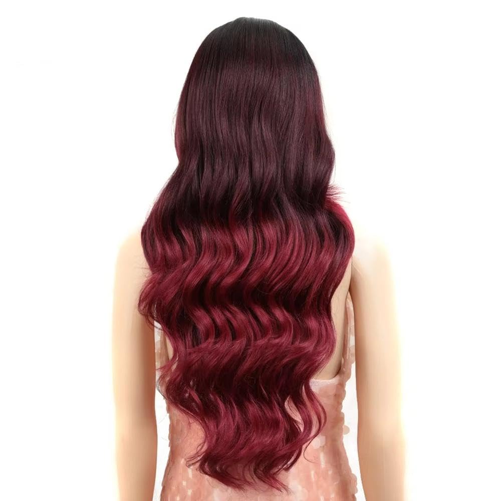 Haarpflege 26 Zoll 13x4 Lace Front Perücke Mit Babyhaar Perücken Ombre Burgund Perücken Für Frauen Körperwelle Hochtemperaturfaser(2)