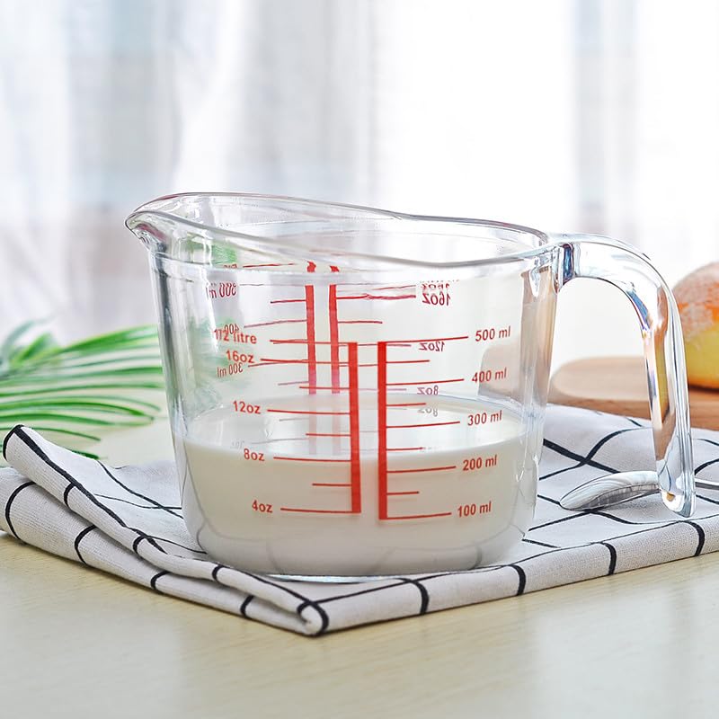Image of Incrizma 500ml Glass Measuring Cup, Heighten Spout for Easy Pouring, Clear with Red Measurements | Measuring Cups for Baking and Cooking, Glass Measuring Cups Measuring Jugs for Kitchen