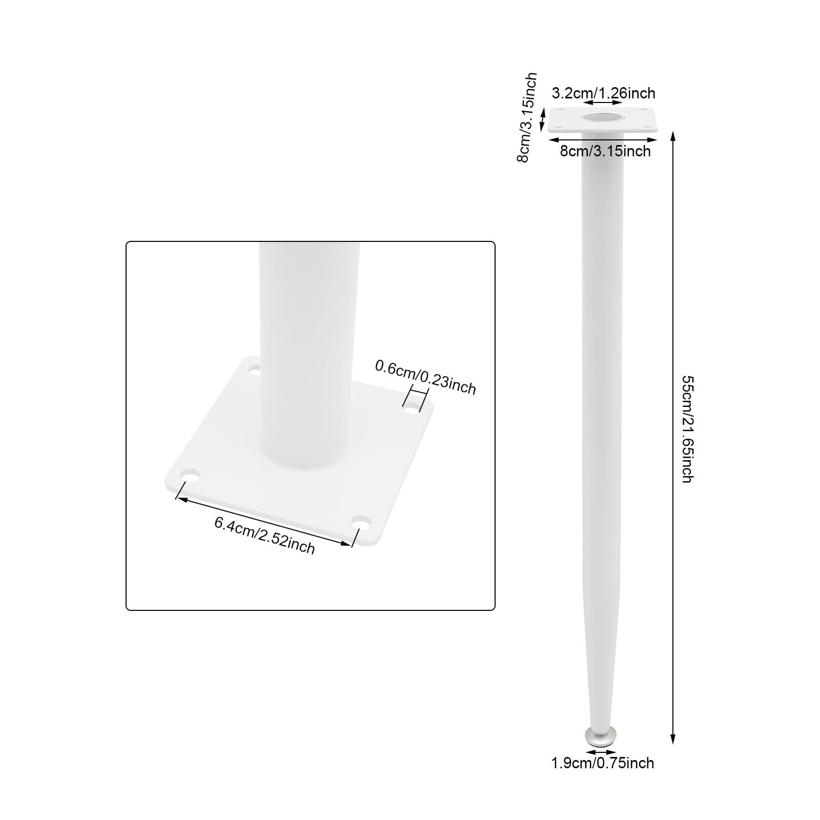 Juego de 4 patas para muebles, 55 cm, con horquilla, patas de mesa, patas de altura regulable, ideales para armarios, mesas y proyectos de bricolaje (blanco)