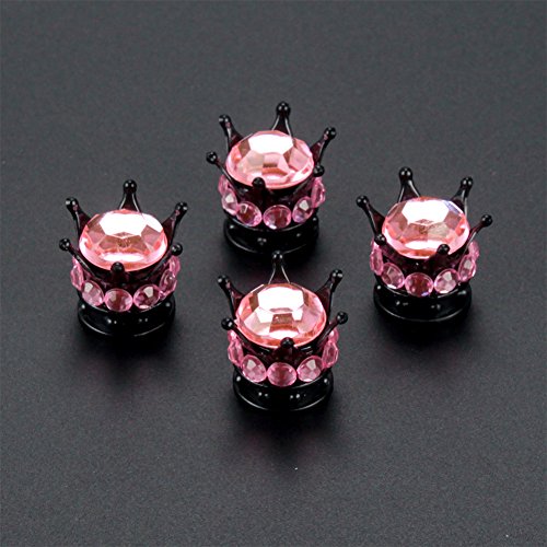 Otostar Pure Handmade Bling Bling Rhinestones Tire Valve Stem Caps 4 Pack (Black/Pink) #TOP5