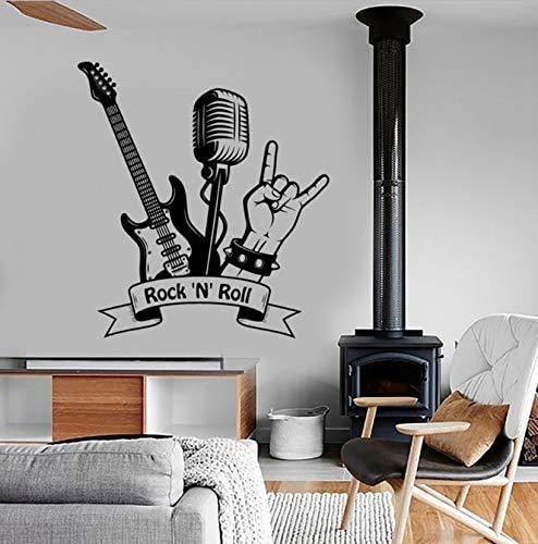Rock N Roll Tatuajes De Pared Música Rock Guitarra Micrófono Bar Sala De Música Decoración Interior Vinilo Etiqueta De La Pared Mural Arte Fresco 42X46 Cm