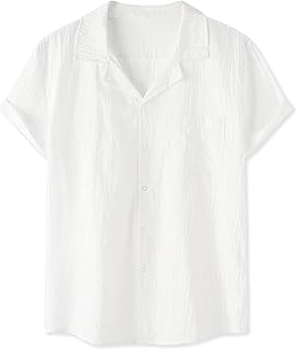 Lars Amadeus Men's Linen Shirt Summer Casual Camp Collar Short Sleeve Button Down Beach Shirts