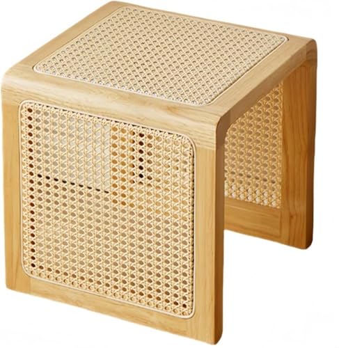 Neboka サイドテーブル ラタン ソファサイドテーブル 籐編み ベッドサイド 和風 ナイトテーブル エンドテーブル 書斎 リビング ベッドルーム 家庭用多機能無垢材籐角スツール 35*35*35cm (ナチュラル)