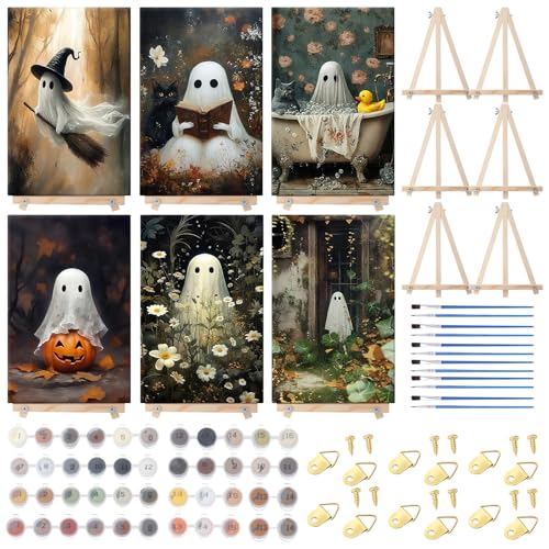 YooNotee 6 Pack Ghost Paint by Numbers Kit on Canvas