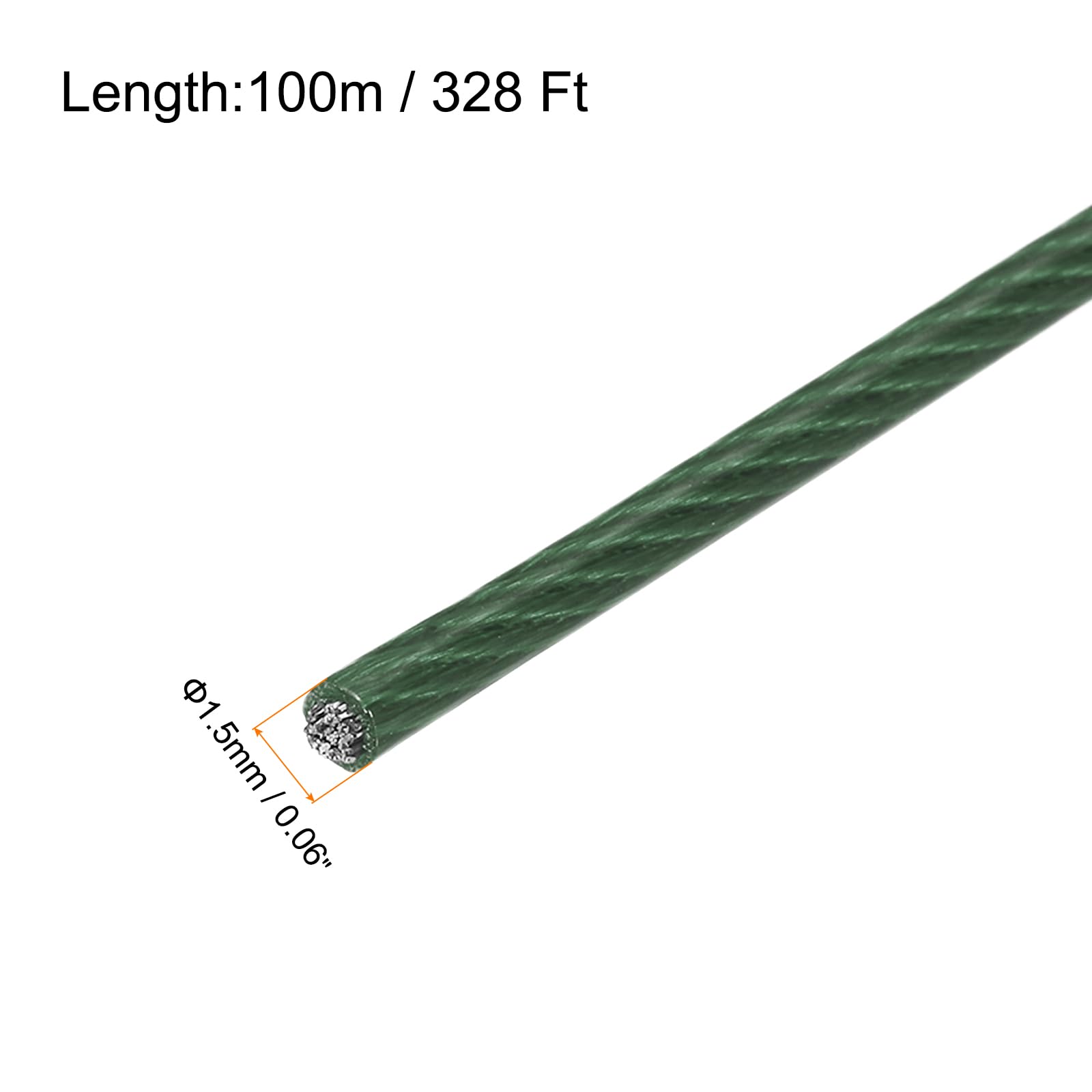QUARKZMAN 100M x 1,5mm (328Ft x 1/16") Fune Metallico Cavo Acciaio Inossidabile 304, Tenditore Tirante con 30pz Manicotti Alluminio per Appendere Stendibiancheria Sollevamento, Verde