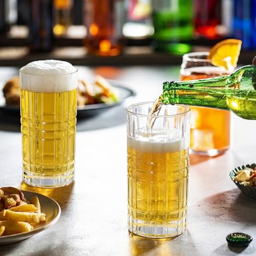 Uiifan Set of 12 Vintage Highball Glasses - 12 oz Crystal Drinking Glasses with Textured Design for Cocktails, Tea, Water, and More - Dishwasher Safe - Image 6