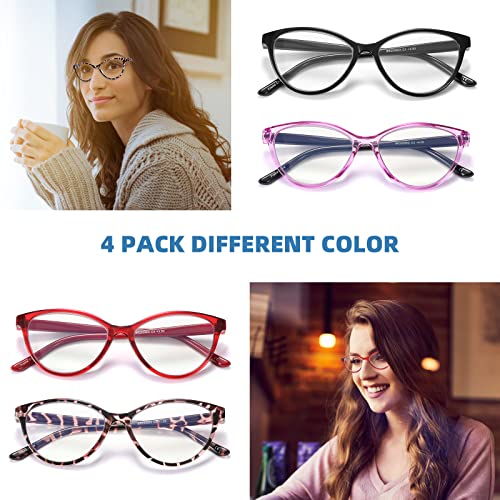 Image of 4 Pack Reading Glasses Blue Light Blocking for Women,Designer Cat Eye Frame Ladies Computer Readers,Anti Glare /UV Ray Eyeglasses 1.0