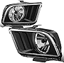 Factory Style Halogen Headlights Assembly Compatible with Ford Mustang Pony 5th Gen 2005-2009, Driver and Passenger Side, Black Housing Clear Corner