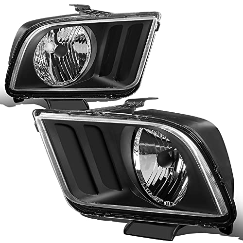 Factory Style Halogen Headlights Assembly Compatible with Ford Mustang Pony 5th Gen 2005-2009, Driver and Passenger Side, Black Housing Clear Corner