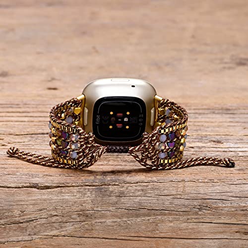 Techcode Watch Strap For Fitbit Versa 2, Adjustable Bracelet Handmade Natural Stone Weave Band Replacement Braided Pearl Loop Strap For Fit Bit Versa/Versa 2/Versa Lite (T01) #TOP2
