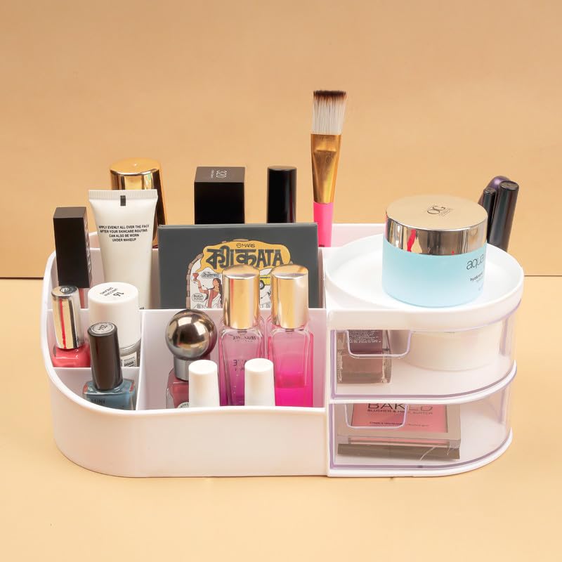 Image of Make Up Organiser Cosmetic Storage Box with Drawers Dressing Table Organiser Makeup Box Beauty Organiser Large Makeup Box for Nail Polish Lipstick0895 White