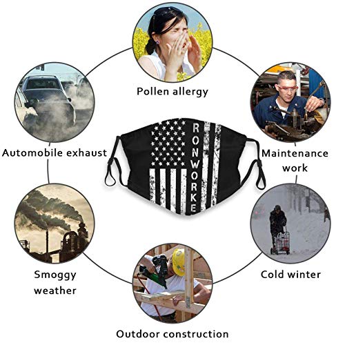 Ironworker America Flag Unisex Reuseable Dustproof Mouth Cover with Adjustable Elastic Strap and Filter