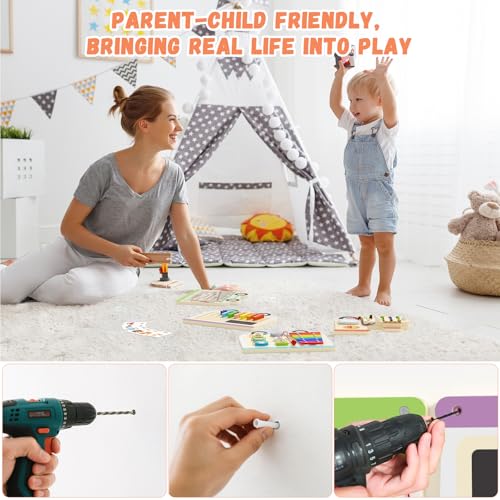 Image of Montessori Sensory Board - Electric Train Wooden Wall Busy Board, Toddler Learning Panel Wall-Mounted, Interactive Playroom Activity Gifts for Kid, Educational Toys for 3-6 Years (Colorful Train)