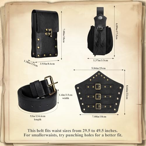 Image of Renaissance Belt Pouch Medieval Viking Leather Bracers Set for LARP