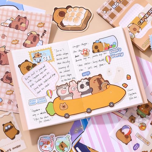 Image of MGNLR Vintage Aesthetic Scrapbook Kit(346Pcs) Scrapbooking Supplies Kit with Bullet Junk Journal,Stationery,A6 Grid Notebook Journaling Gift for Girl (Capy Bara)