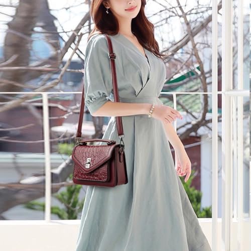 Image of Women Vegan Leather Evening Handbag Crocodile Pattern Handle Clutch Purse Cross Body Envelope Bag