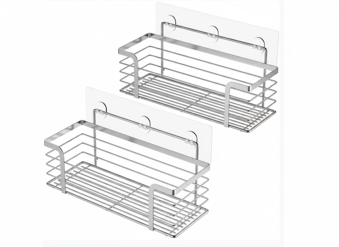Beterap Home Drill-Free Shower Shelf - Set of 2, SUS304 Stainless Steel, Extra Strong Adhesive, Anti-Rust, Bathroom Organizer for Shampoo and Gel