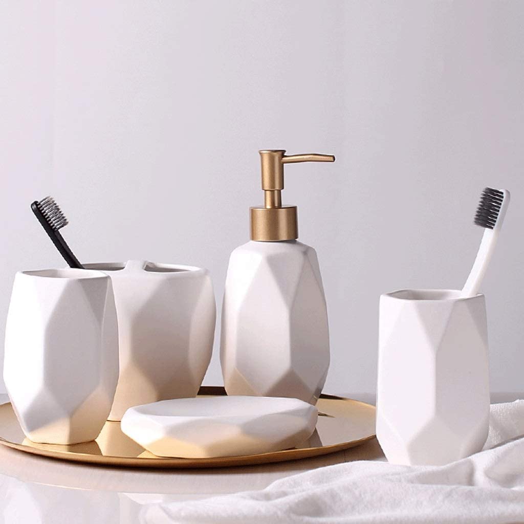 NZPOST Distributore di Sapone Ricaricabile da 11,8 Once, distributore di Sapone in Ceramica con Design a rombo, distributore di lozione Manuale Ricaricabile (Bianco)