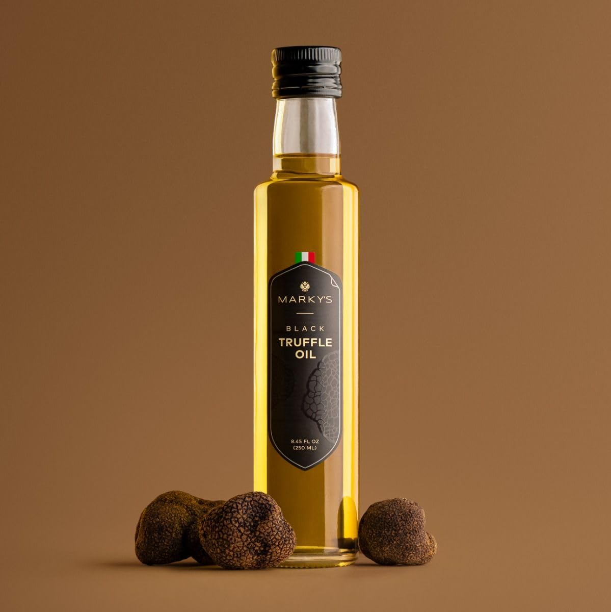 MARKY'S Italian Black Truffle Oil - 8.4 oz / 250 ml - Olio d'Oliva al Tartufo Glass Bottle from Italy