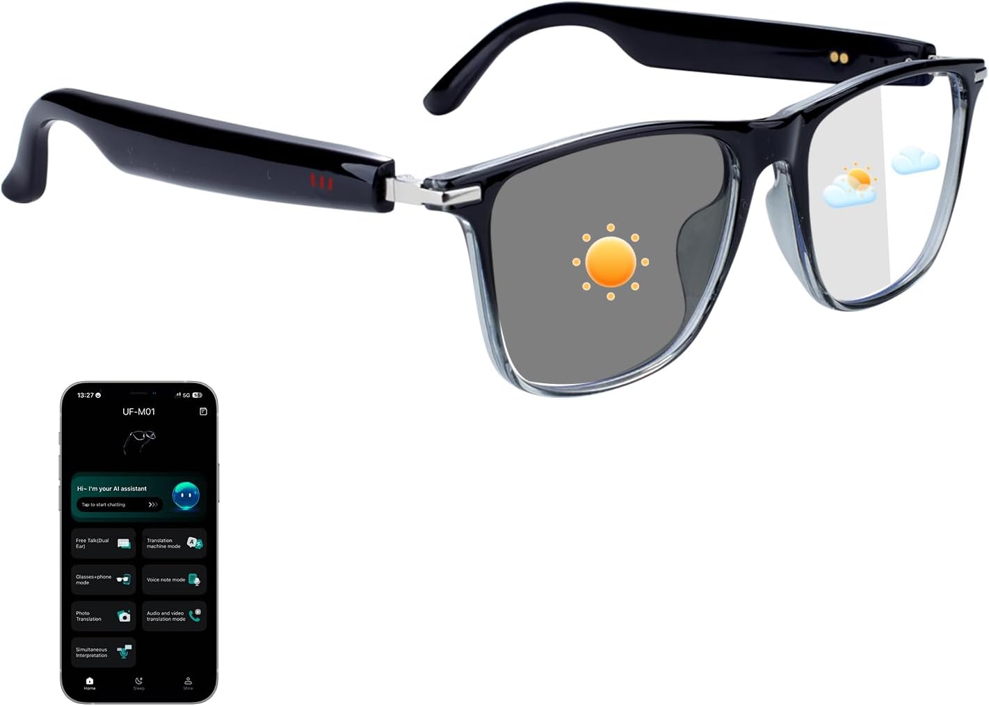 AI Smart Glasses for Women & Men, Supports 160+ languages Real-Time Translation, No Subscription, Open-Ear Speakers, Color-Change Lenses, Smart Audio Bluetooth Glasses for Indoor & Outdoor Use(Grey)