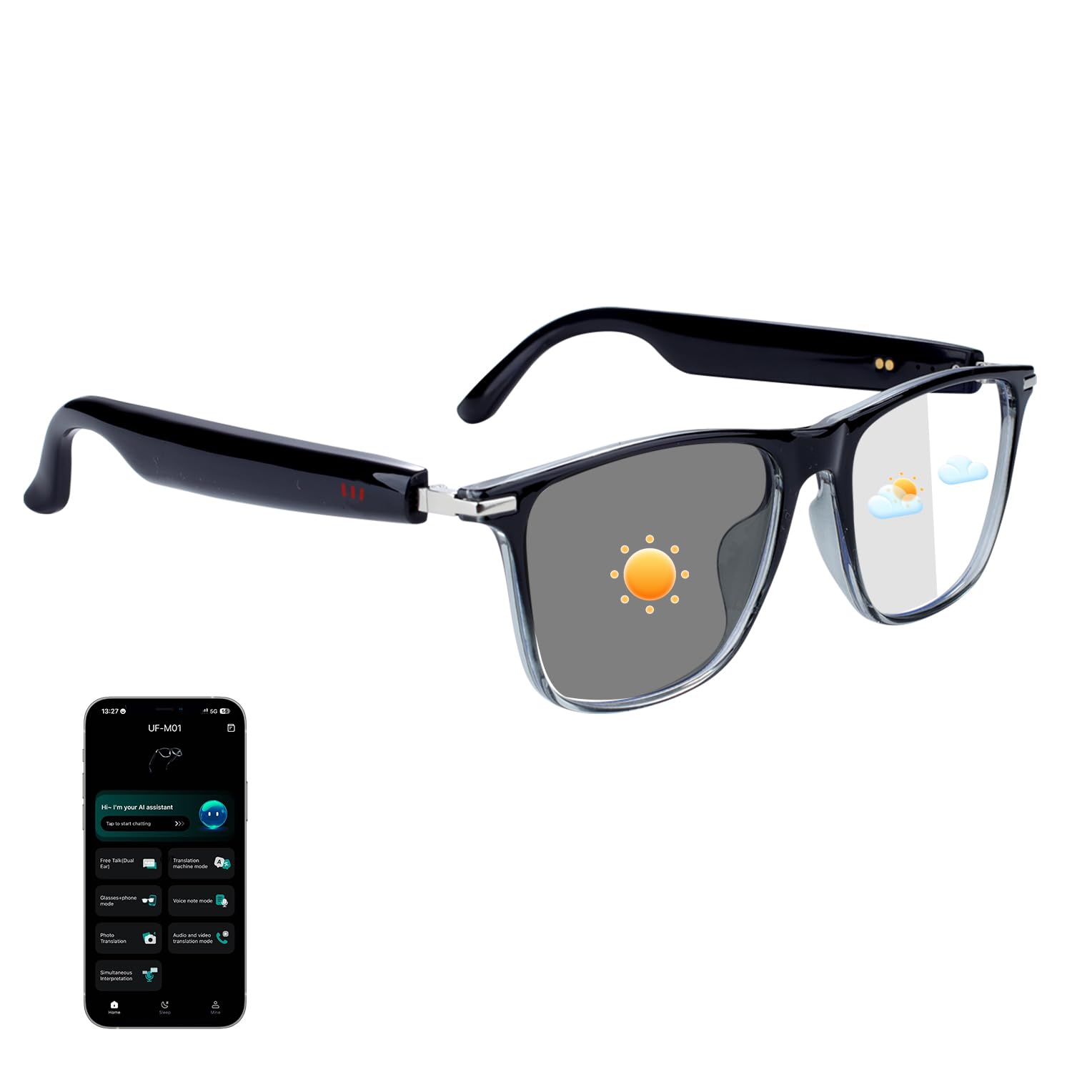 AI Smart Glasses for Women Men Supports 160 languages Real-Time Translation No Subscription Open-Ear Speakers Color-Change Lenses Smart