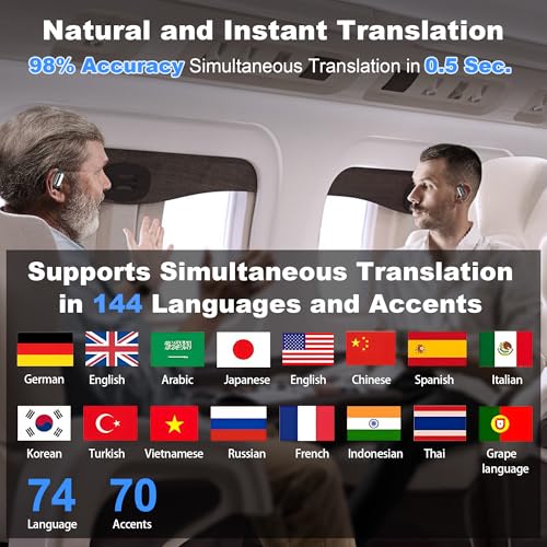 Image of Language Translator Earbuds, 3-in-1 AI Translation Earbuds Real-time Language Translating Earphones with 144-language & Accents, Two-Way TWS Earbuds Long Battery Life for Travel and Learning - Black
