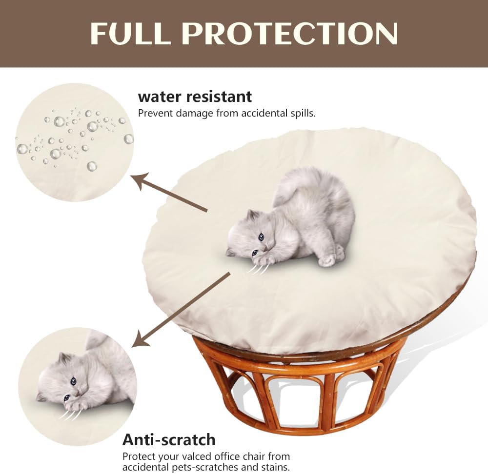 Papasan Cushion Cover Only,Water Resistant Papasan Chair Cushion Cover for Outdoor lndoor,Skin-Friendly Soft Machine Washable Unfading Zippered Cover for Round Egg Chair Cushion (Khaki, 50in)