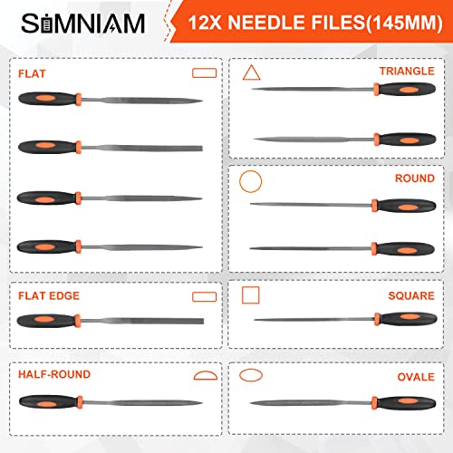 Simniam 18Pcs Professional Files Set, Premium T12 Metal Files With Suitcase, Flat/Triangle/Half-Round/Round Large Files & 12X Needle Files&Cleaning Brush, Perfect For Wood, Metal&Diy Project #TOP4