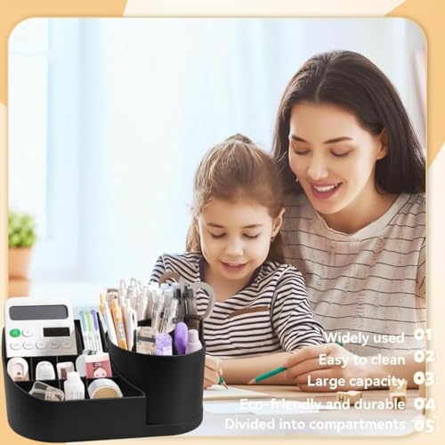 Image of Golden bird 360 Degree Rotating Desk Organizer Makeup Brush Organizers and Pencil Pen Organizers for Desk Desktop Storage Stationery Supplies Cute Pencil Cup Pot for Office School Home (BLACK)