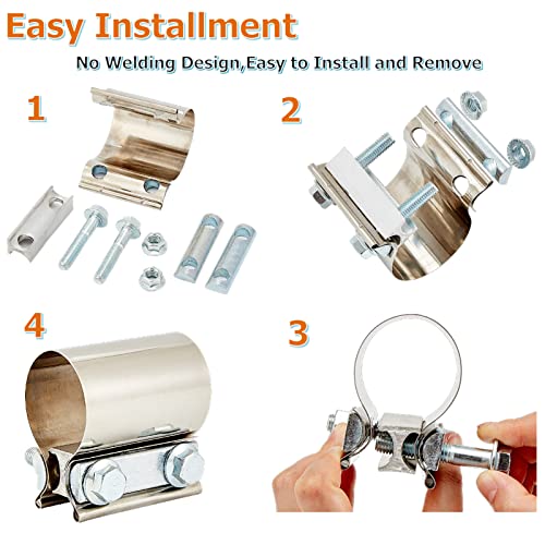 2.5" Stainless Steel Exhaust Clamp,Universal Muffler Clamp Button Joint,Anti-Rust&Corrosion Resistant,Band Clamp For Motorcycle,Car Exhaust System,Tube Conection,Pipe Repair,Repalcment,Butt Clamp #TOP4