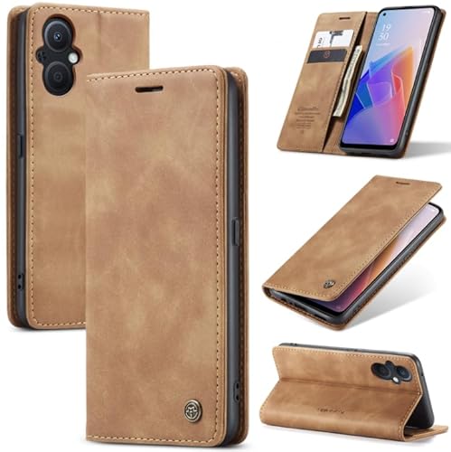 SLWYF Handyhülle für Oppo A96 5G/Reno7 Z/Reno7 Lite/Reno8 Lite/F21 Pro 5G/Reno8 Z Hülle, PU Leder Flip Magnet Wallet Lederhülle, Silikon Bumper Klapphülle Hülle mit Kartenfäch für Oppo A96 5G, Braun