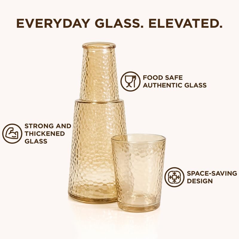 Image of Allo Drinksafe Glass Water Jug with Lid 850ml, Multipurpose Detox Pitcher Jar for Hot & Cold Beverages, Milk, Juice, Iced Tea, Ideal for Gifting, Serving, Dining Table(0.85 Litre Gold Mosaic)