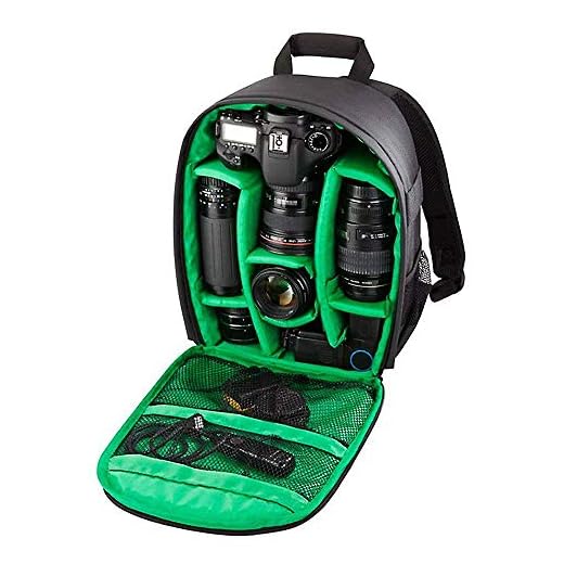 Mochila Fotográfica Impermeável Compacta para Câmeras DSLR e Mirrorless - Cor Preta e Verde