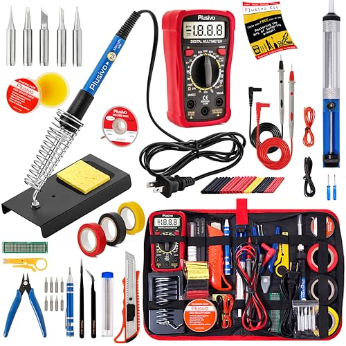 Soldering Iron Kit, 60W Soldering Iron Adjustable Temperature 30-in-1, 5 Solder Tips, Digital Multimeter, Solder Wire, Paste, Desoldering Pump, Tweezers for Electronics Hobby Enthusiast 110V US Plug