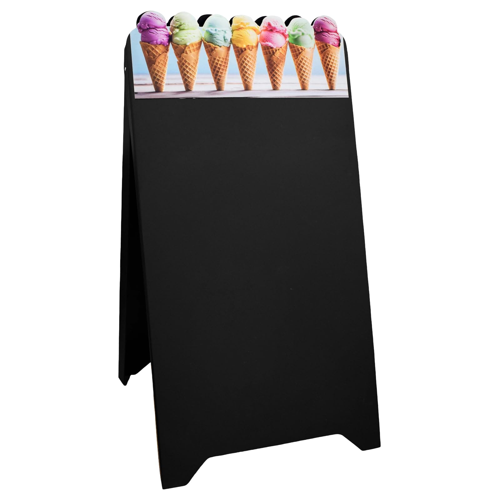 Dwustronny potykacz reklamowy z ABS 118 x 61 cm, wodoodporna tablica do pisania dla lodziarni, kawiarni i restauracji (Czarny, Rożki lodowe na plaży)