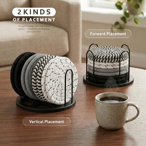 Image of Coasters Set of 8 for Drinks, 4 Inch Large Coaster for Coffee Table, Tabletop Protection for Hot & Cold Drinks, Versatile Coasters for Home Decor, Non-Slip & Easy to Clean, Coffee (SA4)