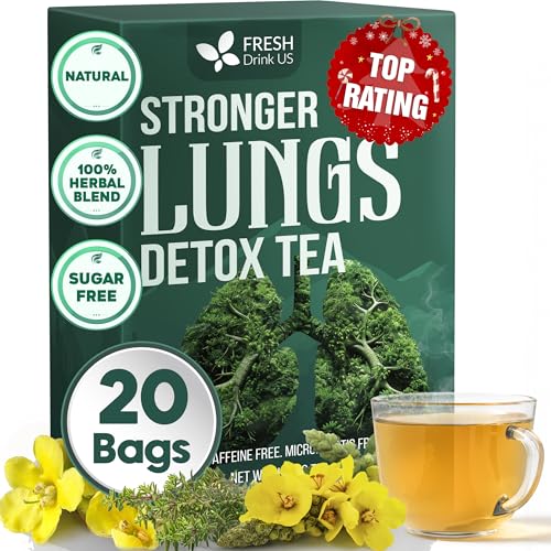 Image of FreshDrinkUS StrongerLungs 20 Tea Bags - Mullein Leaf, Ginseng, Elderberry, Ginger & Thyme - Supports Lung Cleanse, Congestion Relief & Mucus Detox - Caffeine-Free & All-Natural