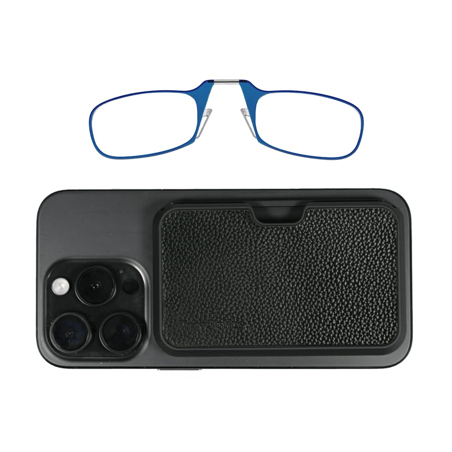 ThinOptics Readers with Pod Case - Armless On-Nose Reading Glasses - Slim Case Attaches to Phone - MagSafe Compatible